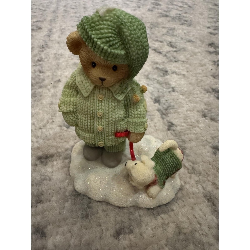 Cherished Teddies Bear Louise Winter Time Snowy Walk with Puppy Christmas CT4
